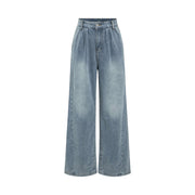 Women’s Faded Wide-Leg Denim Jeans High Waist, Non-Stretch, Loose Fit
