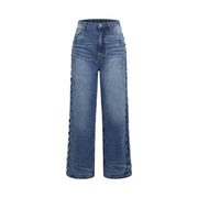 Women’s Blue Denim Jeans with Rivet Detail Loose Fit, Non-Stretch