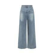 Women’s Faded Wide-Leg Denim Jeans High Waist, Non-Stretch, Loose Fit