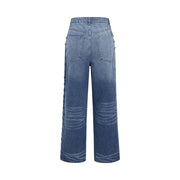 Women’s Blue Denim Jeans with Rivet Detail Loose Fit, Non-Stretch