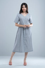 City Fashion Classic Shirt-Patterned V-Neck Dress