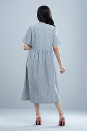 City Fashion Classic Shirt-Patterned V-Neck Dress