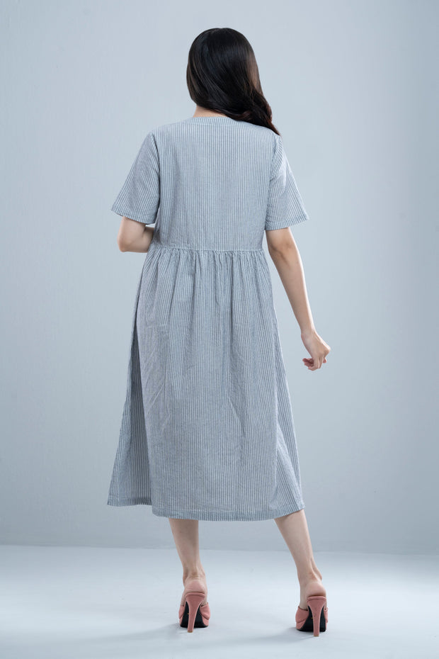 City Fashion Classic Shirt-Patterned V-Neck Dress