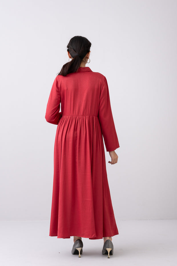 City Fashion Rose-Detailed Satin Long Dress