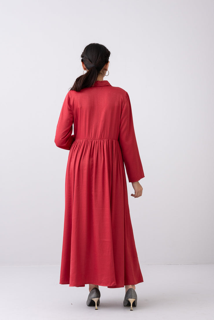 City Fashion Rose-Detailed Satin Long Dress