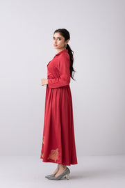 City Fashion Rose-Detailed Satin Long Dress